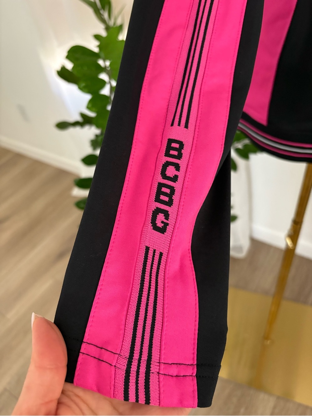 BCBG Black and Hot Pink Zip-Front Bomber Jacket - Picture 3 of 10